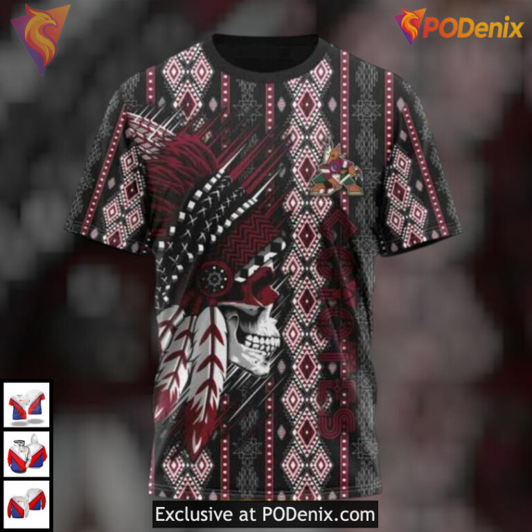 Native Skull Artwork Design Custom Name Arizona Coyotes Hoodie Heritage Edition - 2