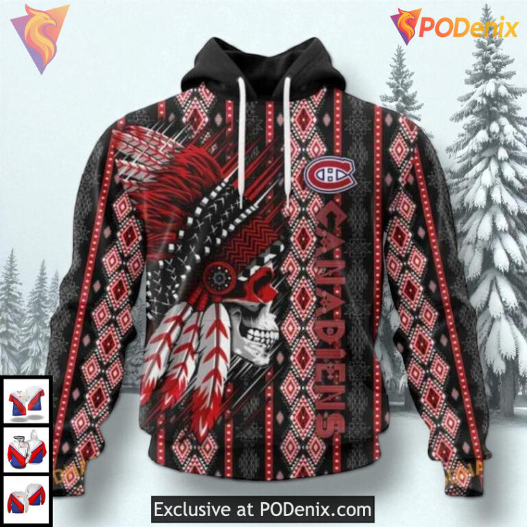 Native Skull Artwork Design NHL Montreal Canadiens Mens Hoodie 3D