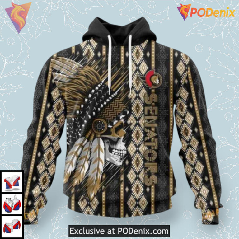 Native Skull Artwork Design NHL Ottawa Senators Kids Hoodie 3D