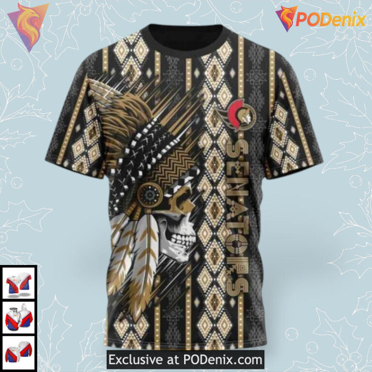 Native Skull Artwork Design NHL Ottawa Senators Kids Hoodie 3D - 2