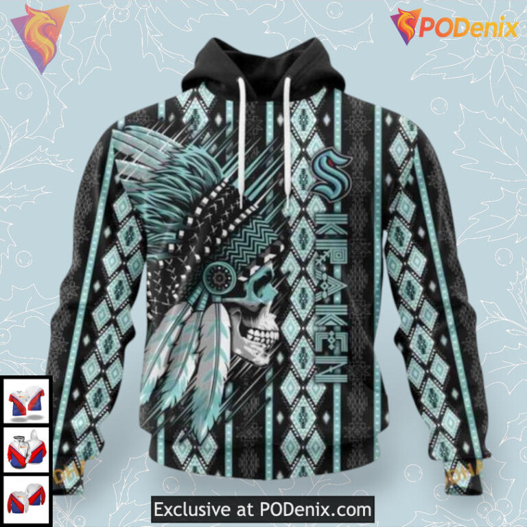 Native Skull Artwork Graphic Custom NHL Personalized Seattle Kraken Hoodie 3D