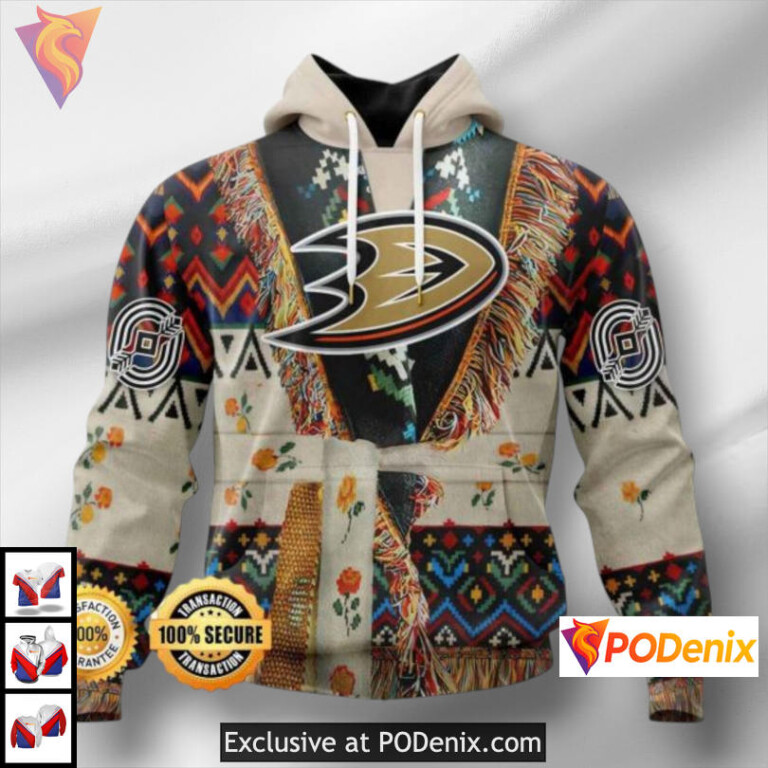 Native Tribal Pattern Anaheim Ducks Custom Name 3D Hoodie NHL Heritage Gear