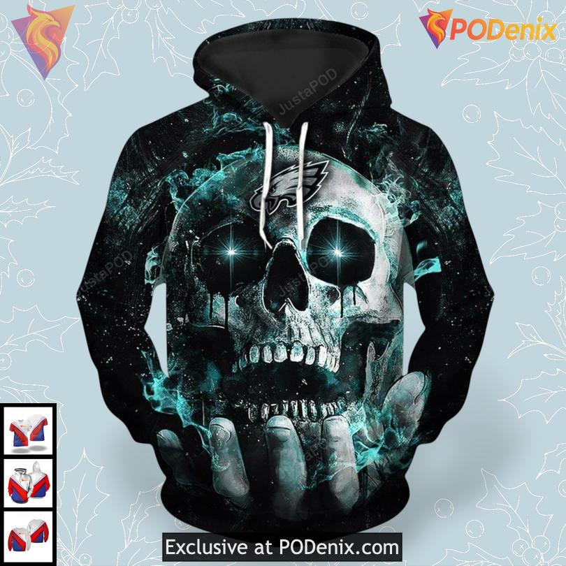 Neon Skull Concept Philadelphia Eagles Retro Hoodie Zip Up Design for Fans Neon Skull Concept Philadelphia Eagles Retro Hoodie Zip Up Design for Fans