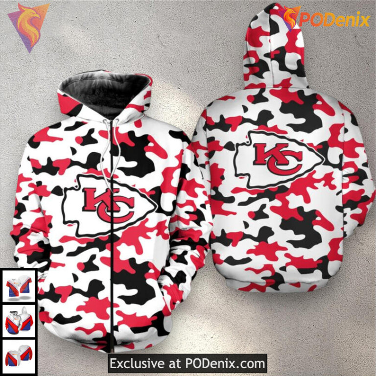 NFL Camo Limited Edition Kc Chiefs Youth Hoodie All Over Print Teamwear - 1