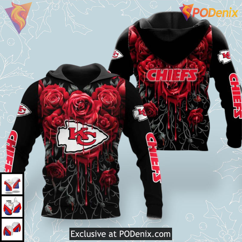 NFL Kansas City Chiefs Hoodie 3D, Dripping Rose Graphic Fan Edition NFL Kansas City Chiefs Hoodie 3D, Dripping Rose Graphic Fan Edition