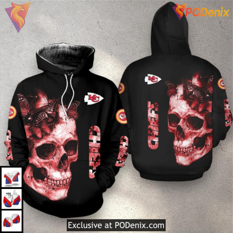 NFL Skull Butterfly Design Kc Chiefs Hoodie Limited Edition Streetwear