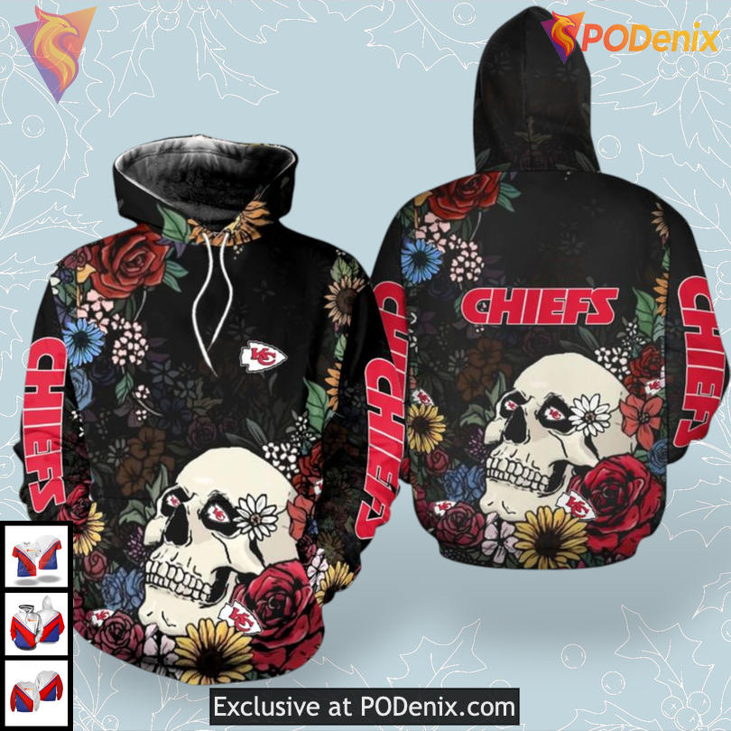 NFL Skull Flower Kansas City Chiefs Retro Hoodie 3D Hoodie Fan Edition NFL Skull Flower Kansas City Chiefs Retro Hoodie 3D Hoodie Fan Edition