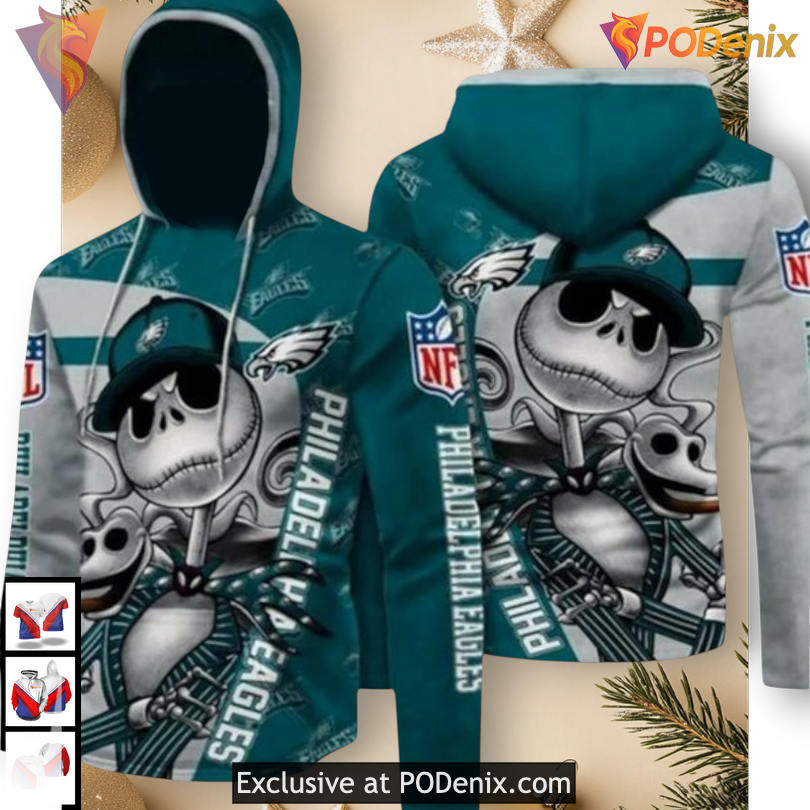 Nightmare Before Christmas Print Philadelphia Eagles Unisex Hoodie 3D Halloween Edition Nightmare Before Christmas Print Philadelphia Eagles Unisex Hoodie 3D Halloween Edition