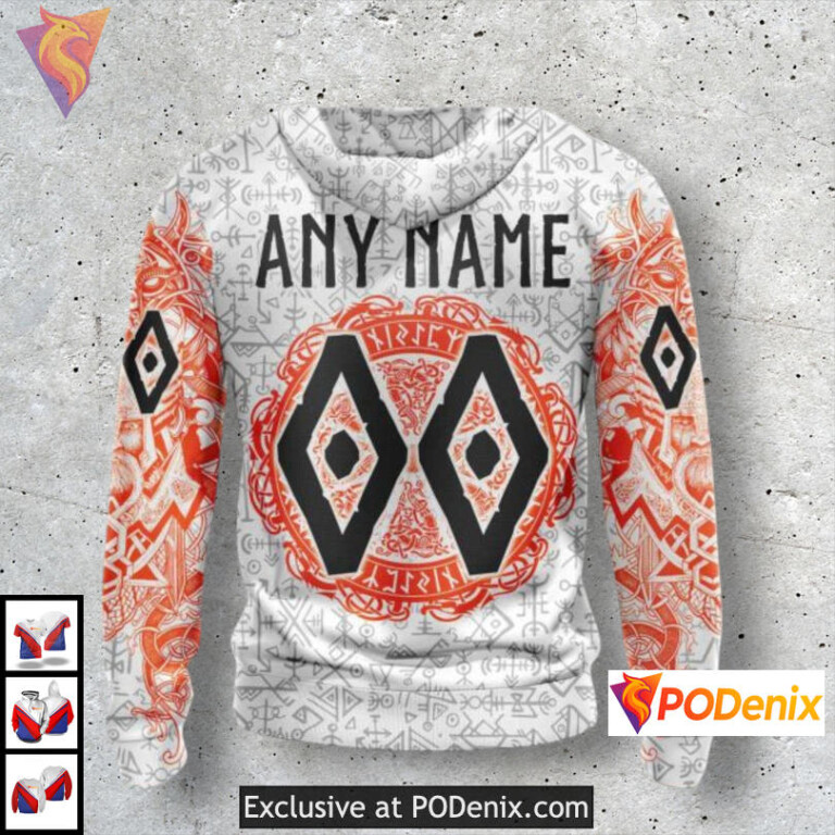 Norse Viking Symbol Design Anaheim Ducks Hoodie 3D Pullover Sweatshirt Custom Name - 1