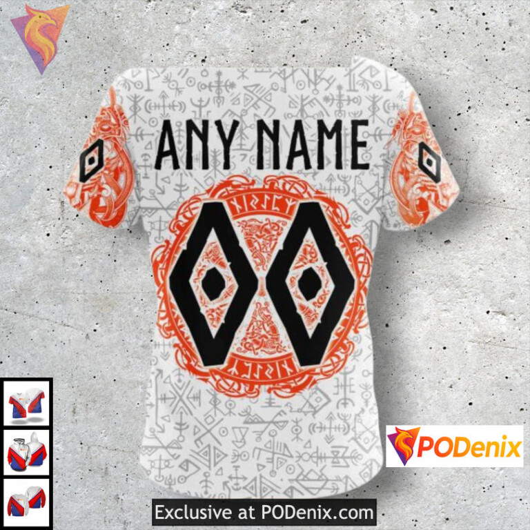 Norse Viking Symbol Design Anaheim Ducks Hoodie 3D Pullover Sweatshirt Custom Name - 3