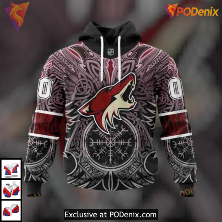 Norse Viking Symbols Artwork Arizona Coyotes Full Print Hoodie Heritage Edition - 4