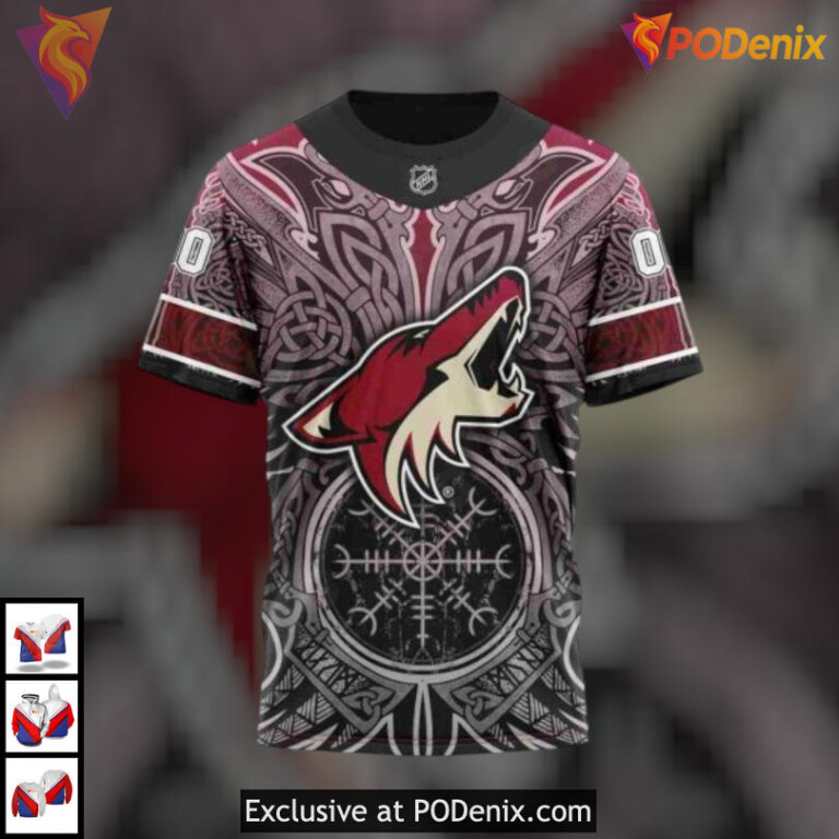Norse Viking Symbols Artwork Arizona Coyotes Full Print Hoodie Heritage Edition - 5