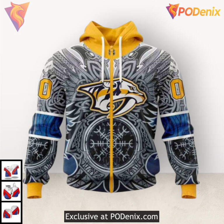 Norse Viking Symbols Artwork Nashville Predators Graphic Hoodie Custom Design