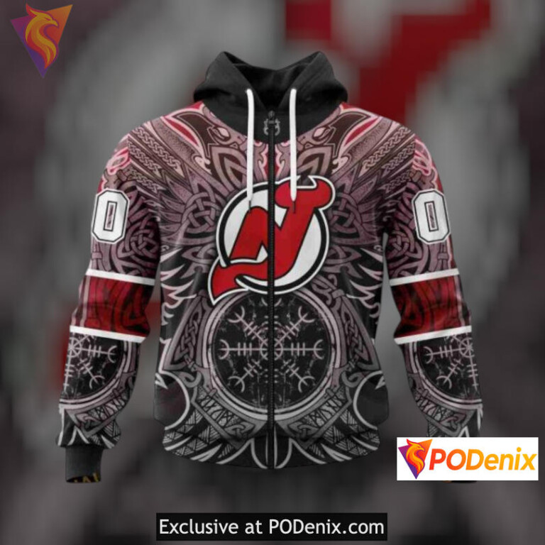 Norse Viking Symbols Artwork Retro New Jersey Devils Hoodie Custom Sweatshirt