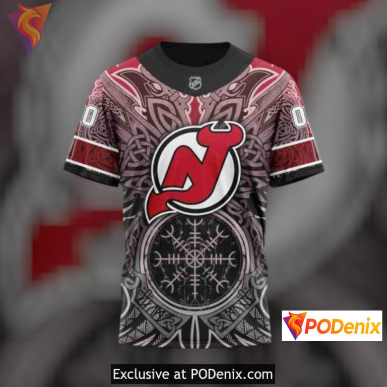 Norse Viking Symbols Artwork Retro New Jersey Devils Hoodie Custom Sweatshirt - 2