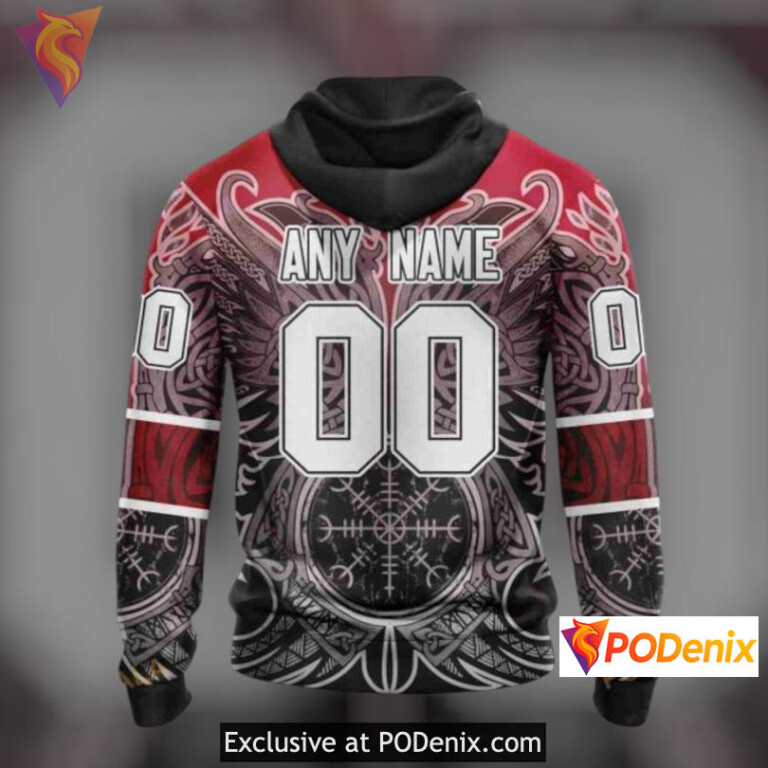 Norse Viking Symbols Artwork Retro New Jersey Devils Hoodie Custom Sweatshirt - 3