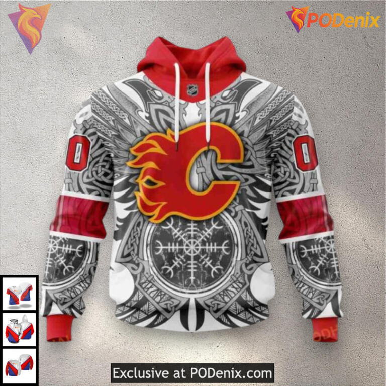 Norse Viking Symbols Calgary Flames Personalized 3D Hoodie for Fans - 3