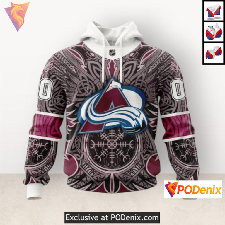 Norse Viking Symbols Graphic Colorado Avalanche Fan Hoodie Custom 3D Apparel - 3