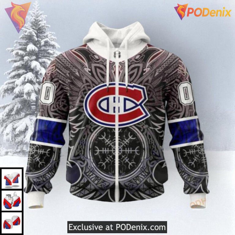 Norse Viking Symbols Pattern NHL Vintage Montreal Canadiens Hoodie 3D