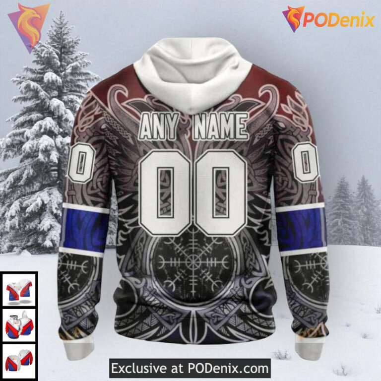 Norse Viking Symbols Pattern NHL Vintage Montreal Canadiens Hoodie 3D - 2
