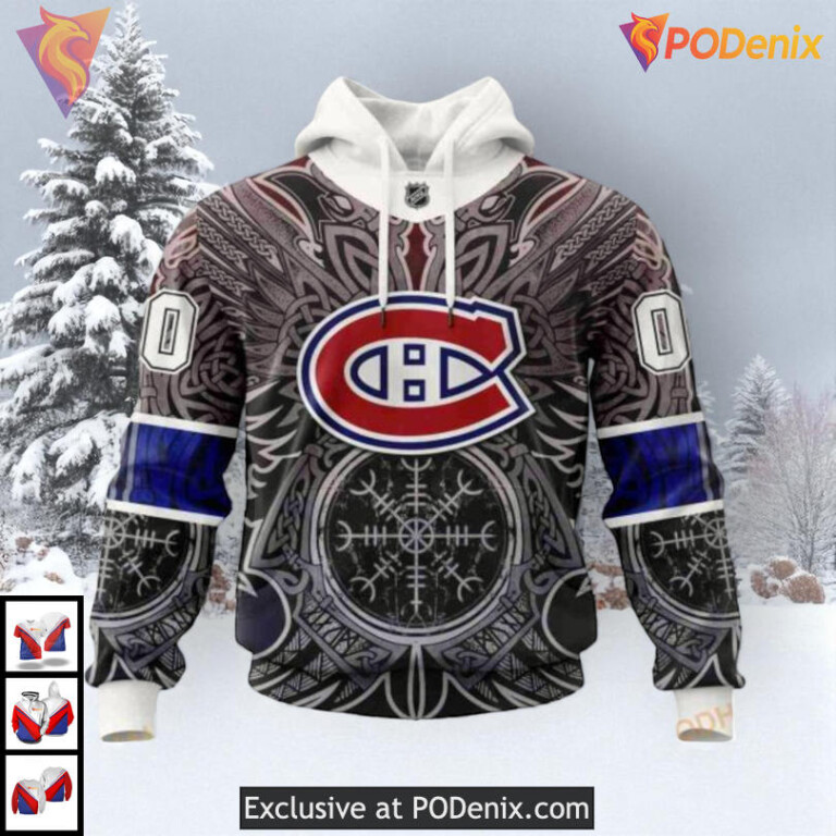 Norse Viking Symbols Pattern NHL Vintage Montreal Canadiens Hoodie 3D - 3