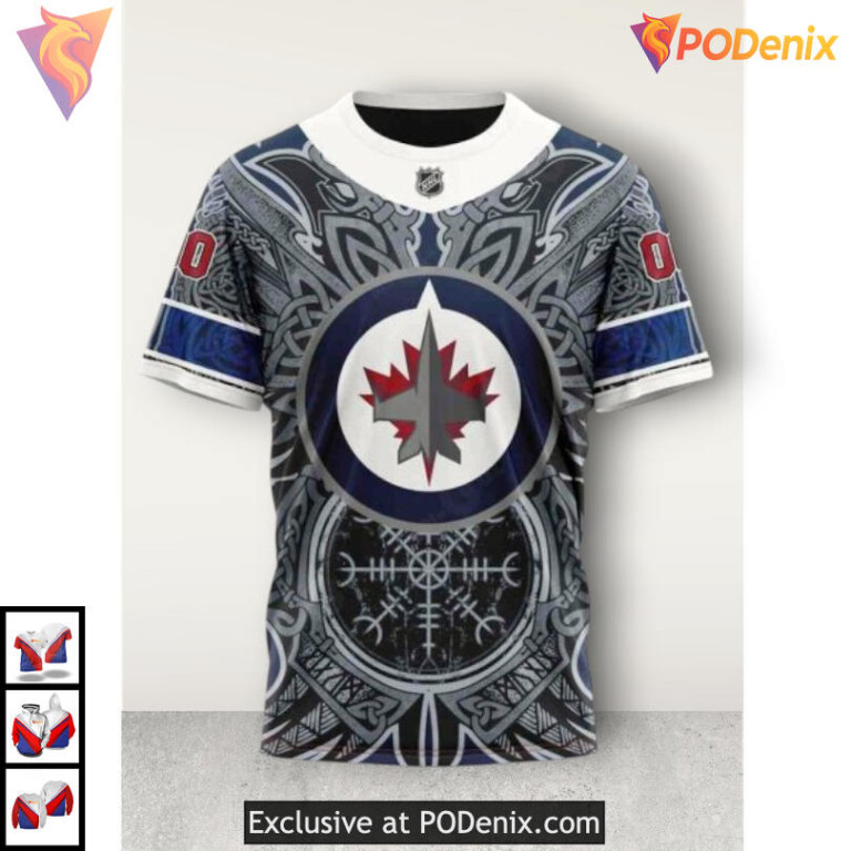 Retro Gradient 3D Artwork Custom Number Winnipeg Jets Hoodie Custom NHL Gear - 2