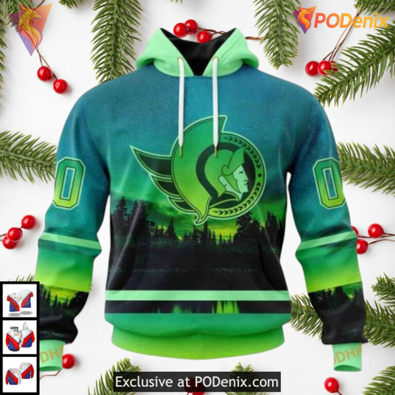 Northern Light Aurora Design NHL Ottawa Senators Full Print Hoodie 3D