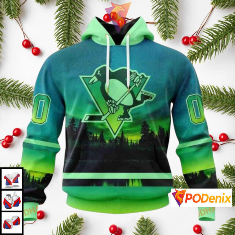 Northern Light Full Printed Design Pittsburgh Penguins Hoodie Custom NHL 3D