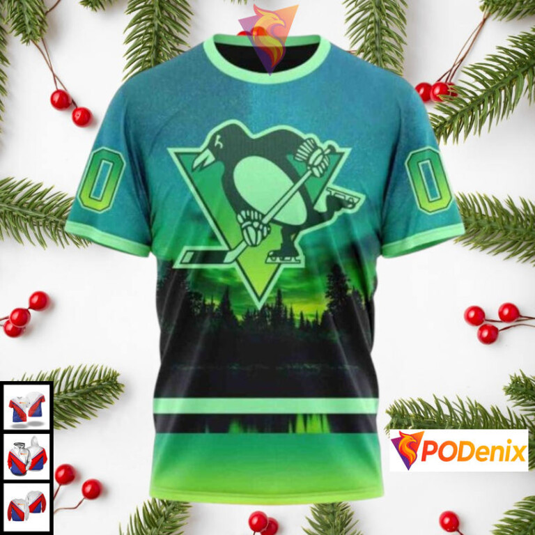 Northern Light Full Printed Design Pittsburgh Penguins Hoodie Custom NHL 3D - 2