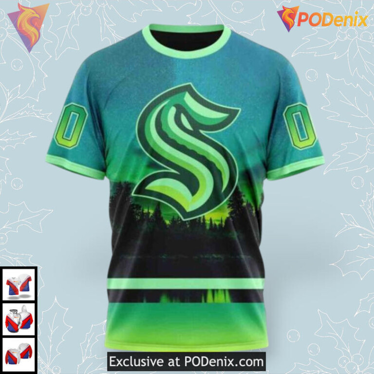Northern Lights Aurora Design Custom Seattle Kraken Hoodie 3D Full Print - 2