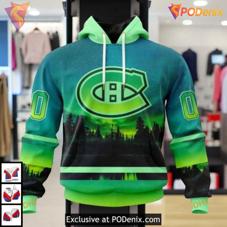 Northern Lights Aurora Design NHL Montreal Canadiens Pullover Hoodie 3D