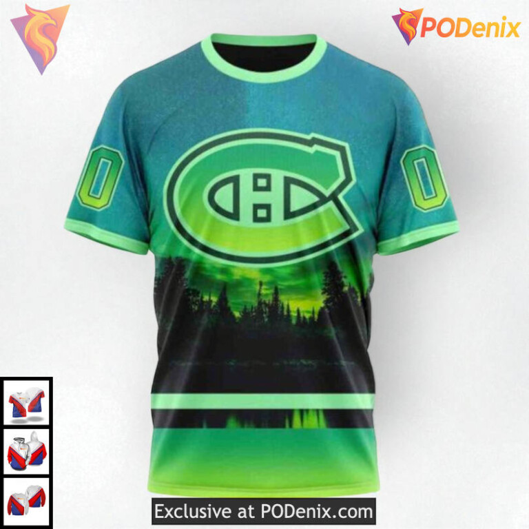 Northern Lights Aurora Design NHL Montreal Canadiens Pullover Hoodie 3D - 2
