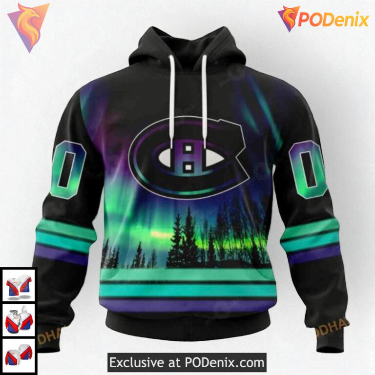 Northern Lights Aurora Effect NHL Montreal Canadiens Hoodie 3D Custom