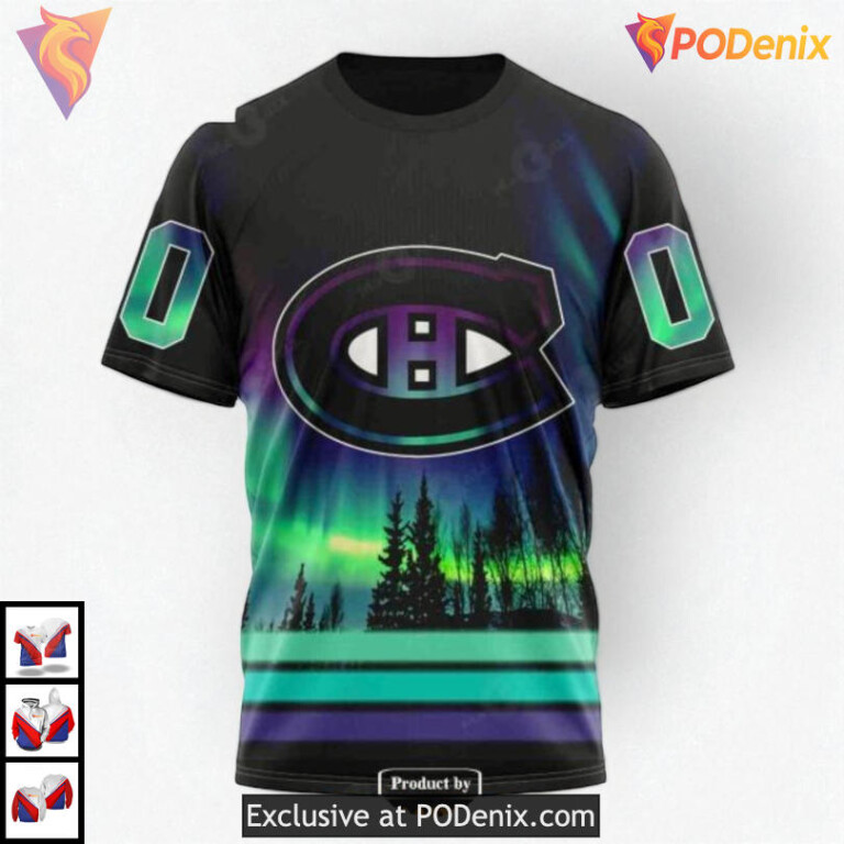 Northern Lights Aurora Effect NHL Montreal Canadiens Hoodie 3D Custom - 2