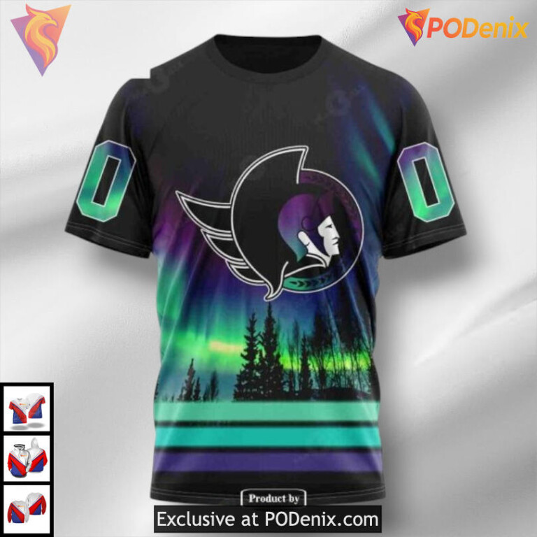 Northern Lights Aurora Effect NHL Ottawa Senators Sweatshirt Hoodie 3D - 1