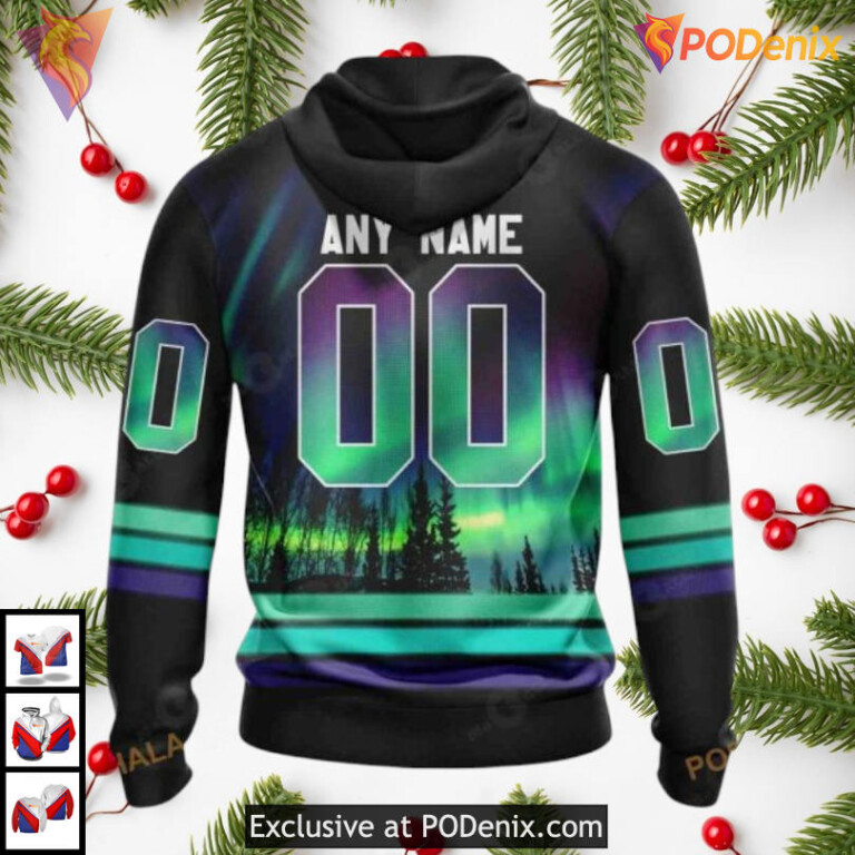 Northern Lights Aurora Scene Tribute Seattle Kraken Zip Up Hoodie 3D NHL - 1