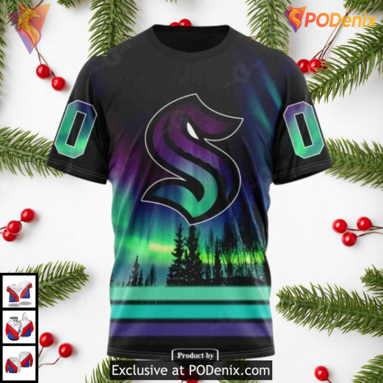 Northern Lights Aurora Scene Tribute Seattle Kraken Zip Up Hoodie 3D NHL - 2