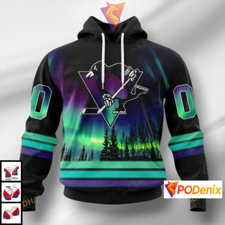 Northern Lights Aurora Theme NHL Pittsburgh Penguins Winter Hoodie Custom Design