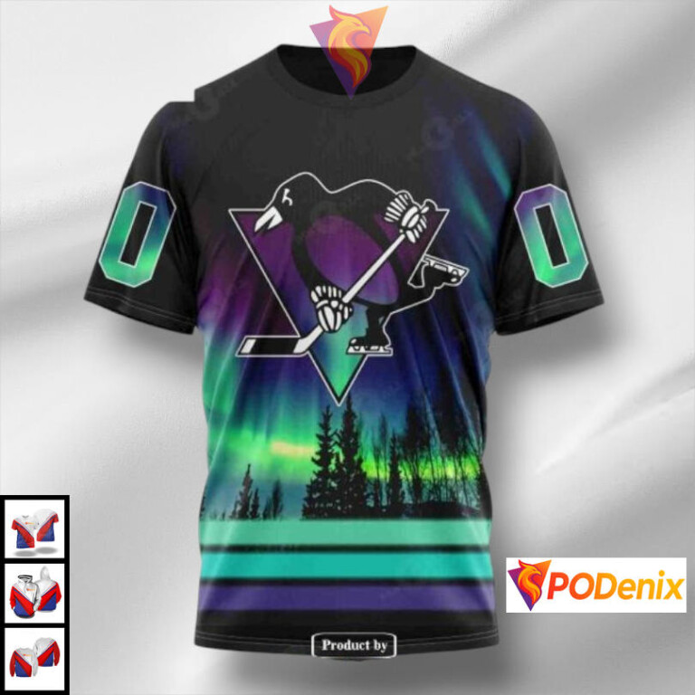 Northern Lights Aurora Theme NHL Pittsburgh Penguins Winter Hoodie Custom Design - 2