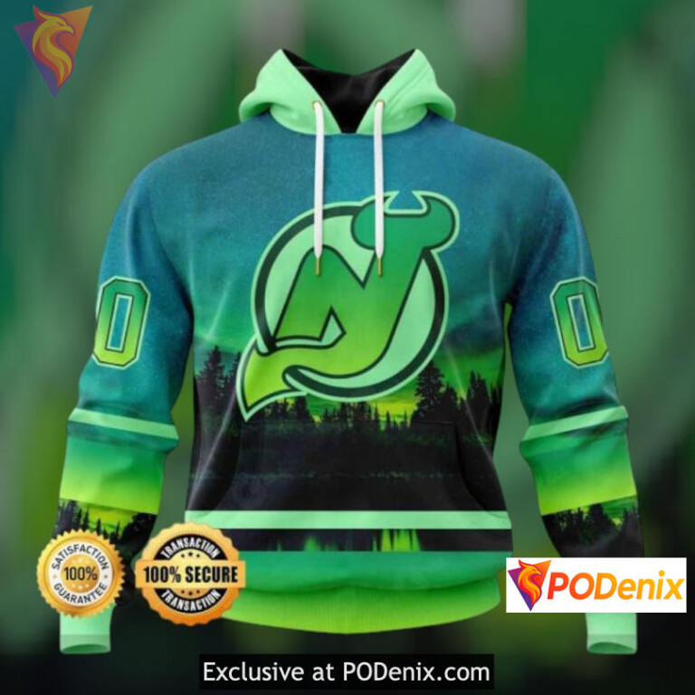 Northern Lights Graphic Personalized New Jersey Devils Hoodie Custom 3D
