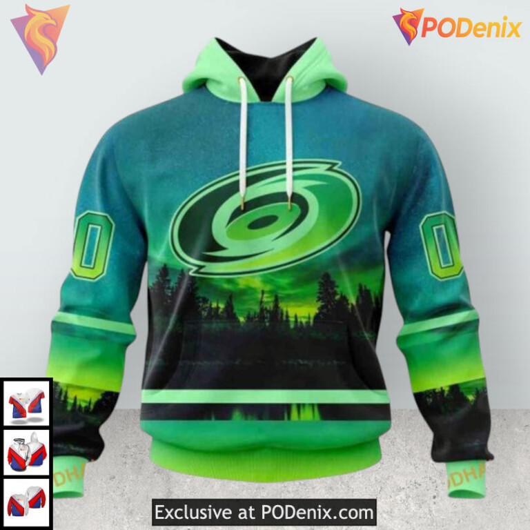 Northern Lights Inspired Print Carolina Hurricanes Pullover Hoodie 3D