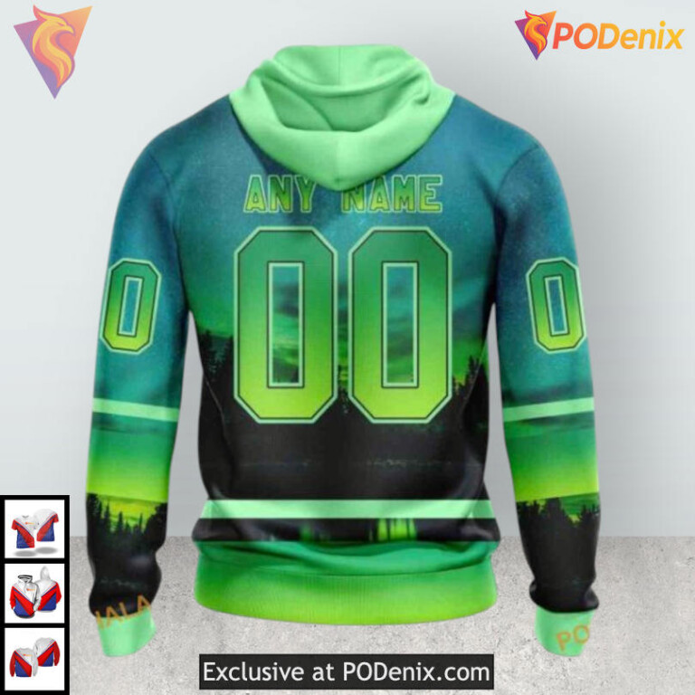 Northern Lights Inspired Print Carolina Hurricanes Pullover Hoodie 3D - 1