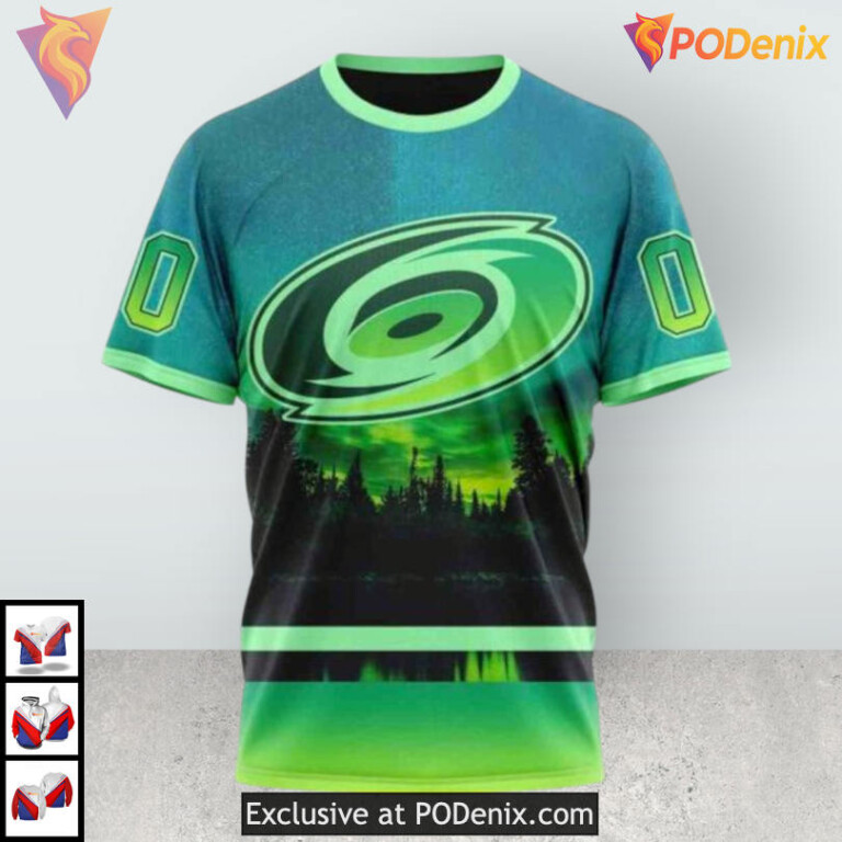 Northern Lights Inspired Print Carolina Hurricanes Pullover Hoodie 3D - 2