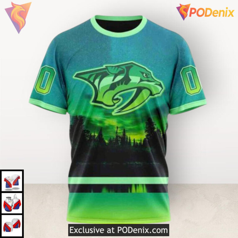 Northern Lights Inspired Print Nashville Predators Graphic Hoodie Custom 3D - 2
