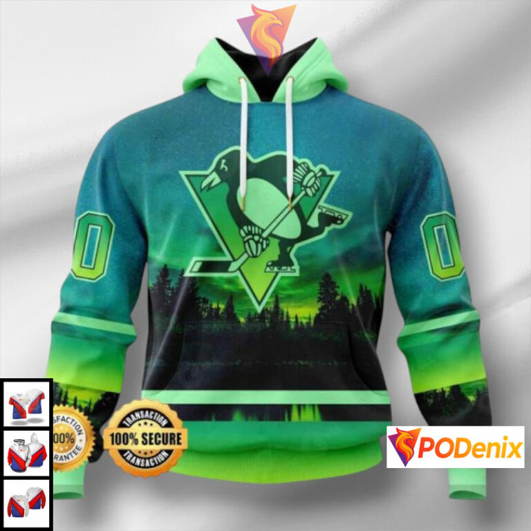 Northern Lights Inspired Theme Pittsburgh Penguins 3D Hoodie Personalized NHL Design