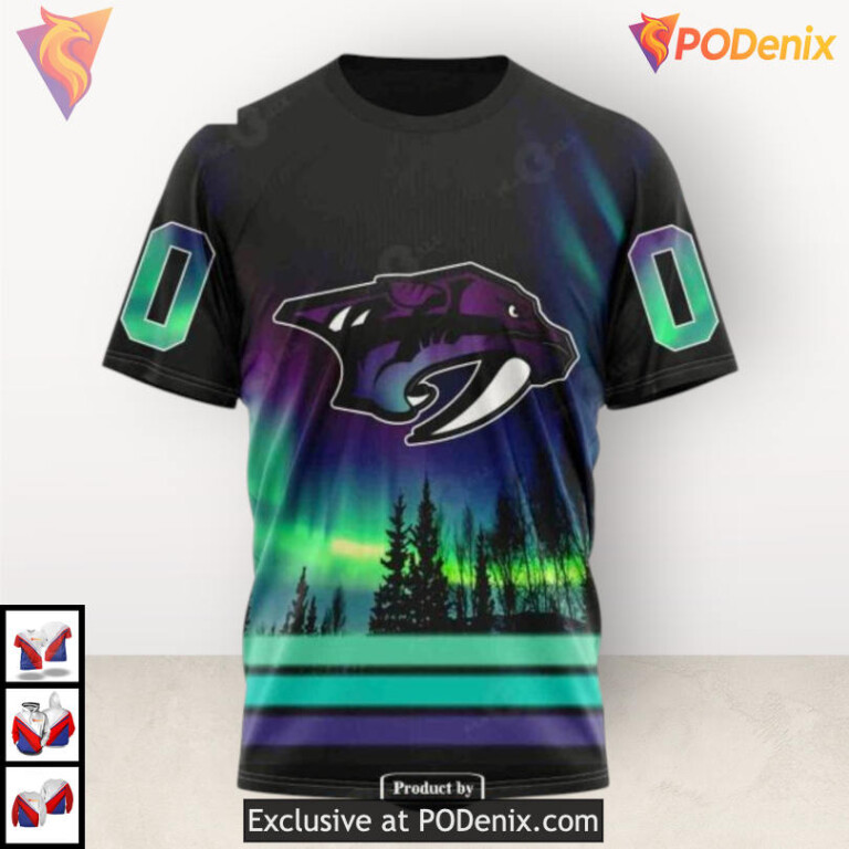 Northern Lights Theme Custom Nashville Predators Hoodie 3D Special Edition - 2