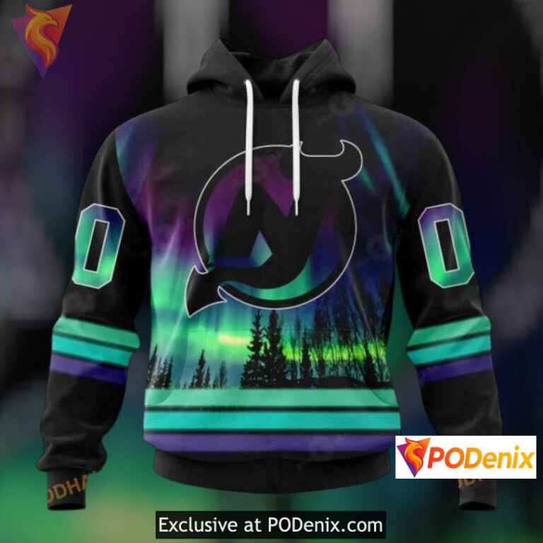 Northern Lights Theme Custom New Jersey Devils Hoodie 3D Fan Edition