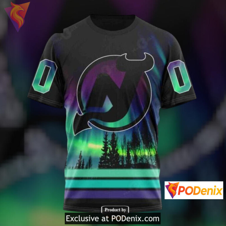 Northern Lights Theme Custom New Jersey Devils Hoodie 3D Fan Edition - 2