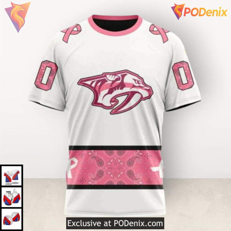 October Pink Ribbon Tribute Nashville Predators 3D Hoodie Breast Cancer Design - 2