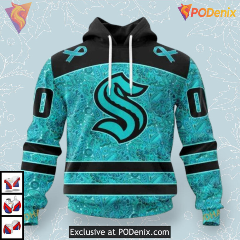 Ovarian Cancer Awareness Edition NHL Custom Number Seattle Kraken Hoodie 3D